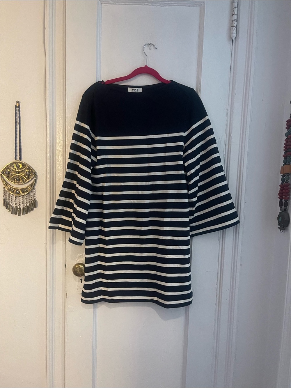 COS Navy and White Striped Boatneck Tunic Dress